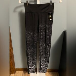 Code Fit Black and Gray Patterned Leggings With Mesh Below Knees NWT S/M